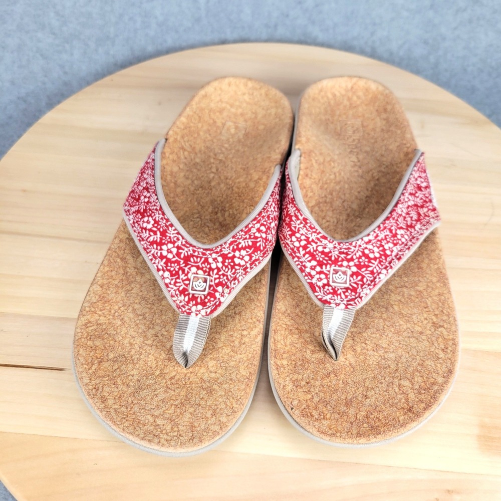 Spenco Yumi Flip Flop Sandals Womens 7 Red White Floral Orthotic Comfort Thong - Picture 3 of 9
